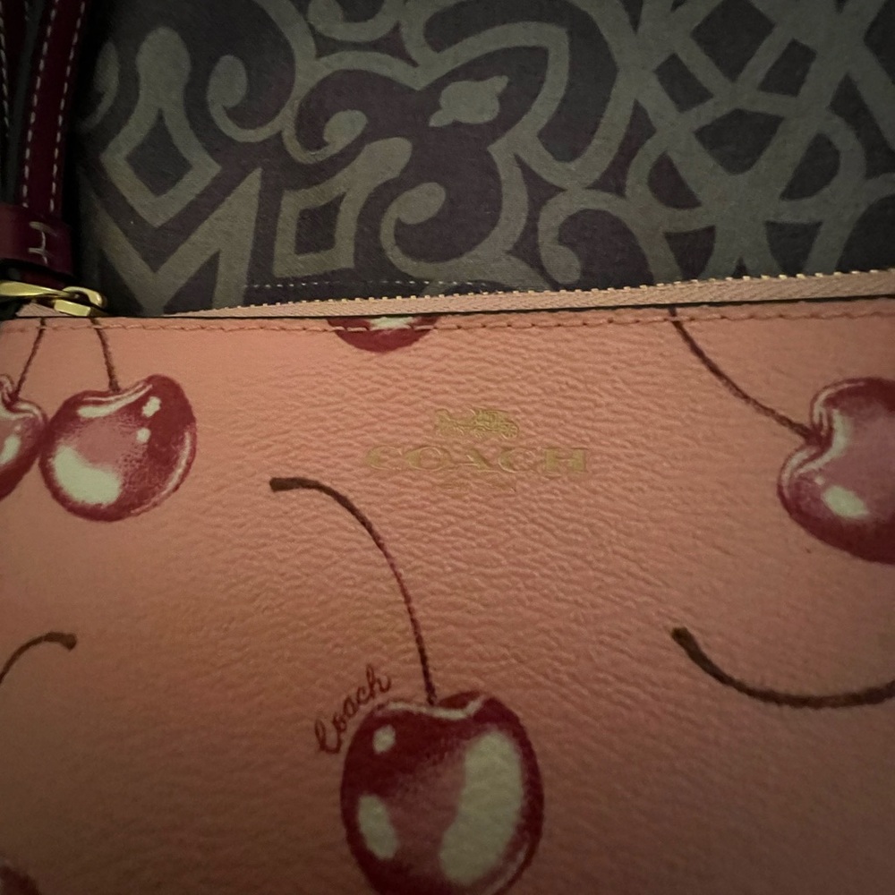 Coach Corner Zip Cherry Print Wristlet